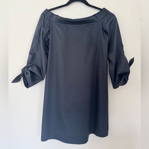 Tibi Off-Shoulder Navy Blue Shift Dress Wylie Satin Bow Sleeves Mini Size 0 XS - Picture 2 of 12
